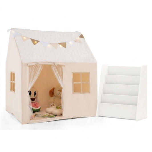 Kids Bookshelf & Toddler Playhouse Set with Glow Stars