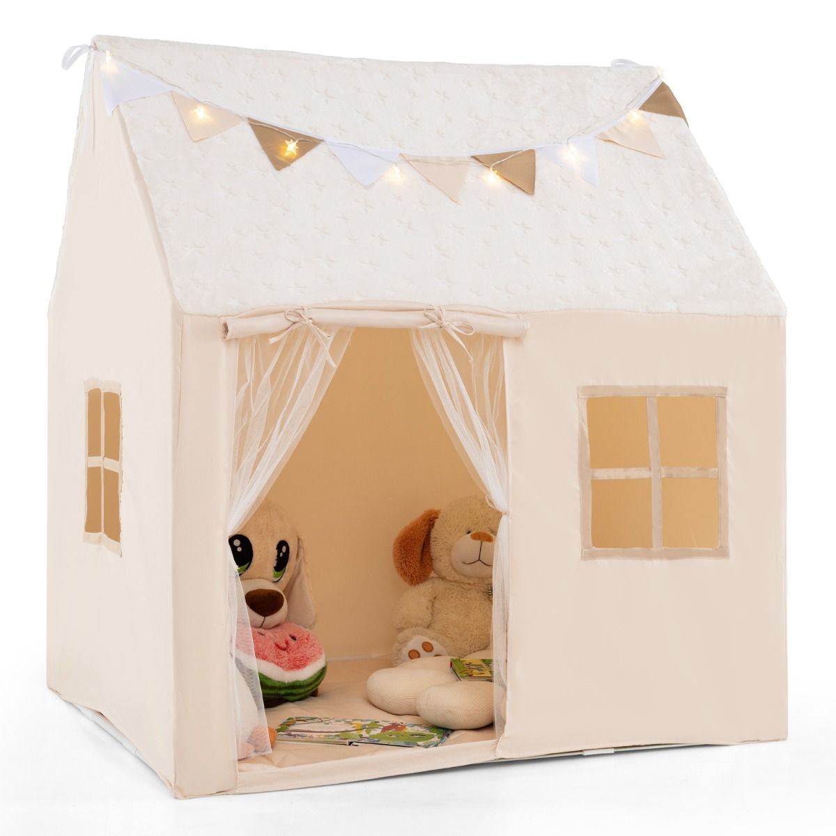 Kids Bookshelf & Toddler Playhouse Set with Glow Stars