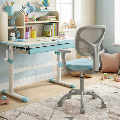Kids Desk Chair with Adjustable Seat Height and Swivel Wheels for Ages 3+-Blue