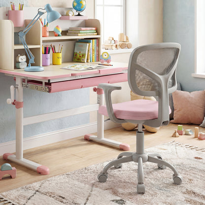 Kids Desk Chair with Adjustable Seat Height and Swivel Wheels for Ages 3+-Pink