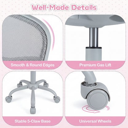 Kids Desk Chair with Adjustable Seat Height and Swivel Wheels for Ages 3+-Pink