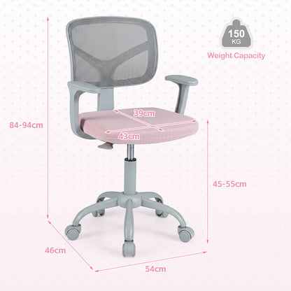 Kids Desk Chair with Adjustable Seat Height and Swivel Wheels for Ages 3+-Pink