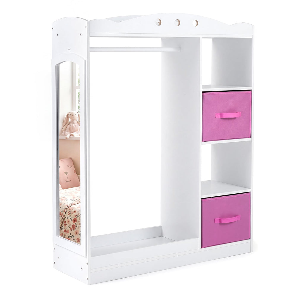 Kids Dress Up Storage with Full Length Mirror and Open Shelves-White