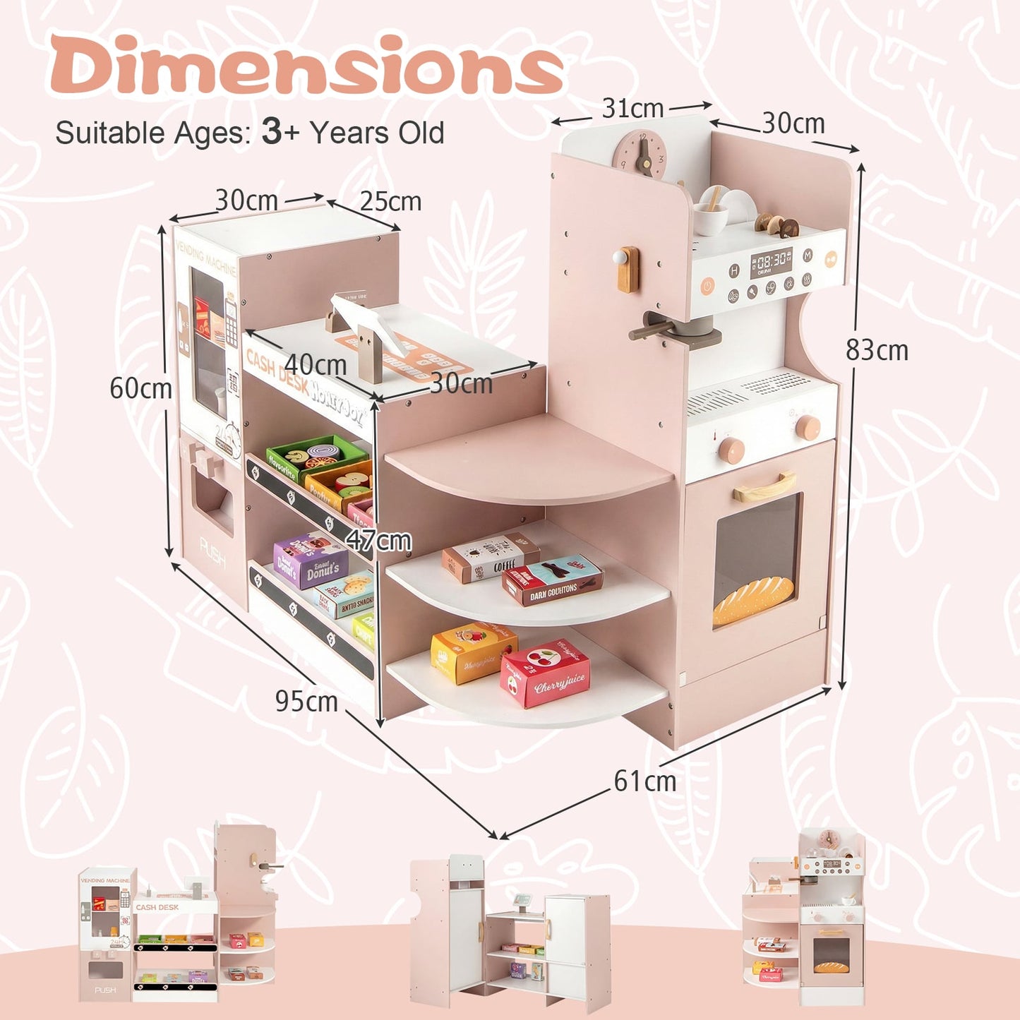 Kids Grocery Store Playset Wooden Pretend Play Supermarket-Pink