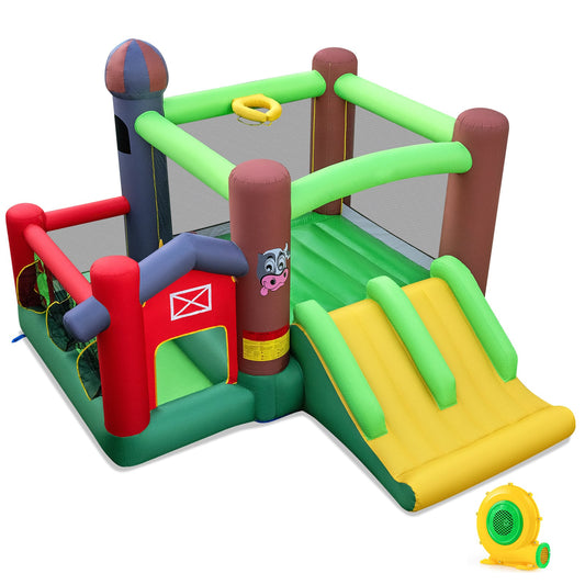 Kids Inflatable Bounce House with Dual Slides and Ball Pit Farm-hemed with 680W Blower