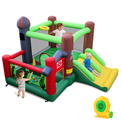 Kids Inflatable Bounce House with Dual Slides and Ball Pit Farm-hemed with 680W Blower