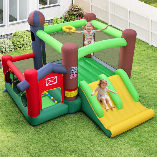 Kids Inflatable Bounce House with Dual Slides and Ball Pit Farm-hemed with 680W Blower