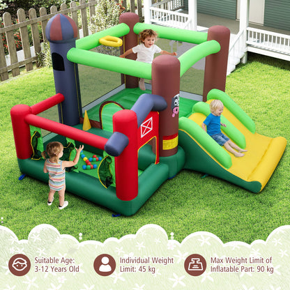 Kids Inflatable Bounce House with Dual Slides and Ball Pit Farm-hemed with 680W Blower
