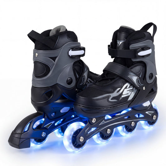 Kids Inline Skates 4 Sizes Adjustable Light-Up Roller Skates for Boys and Girls Ages 7-9-Grey
