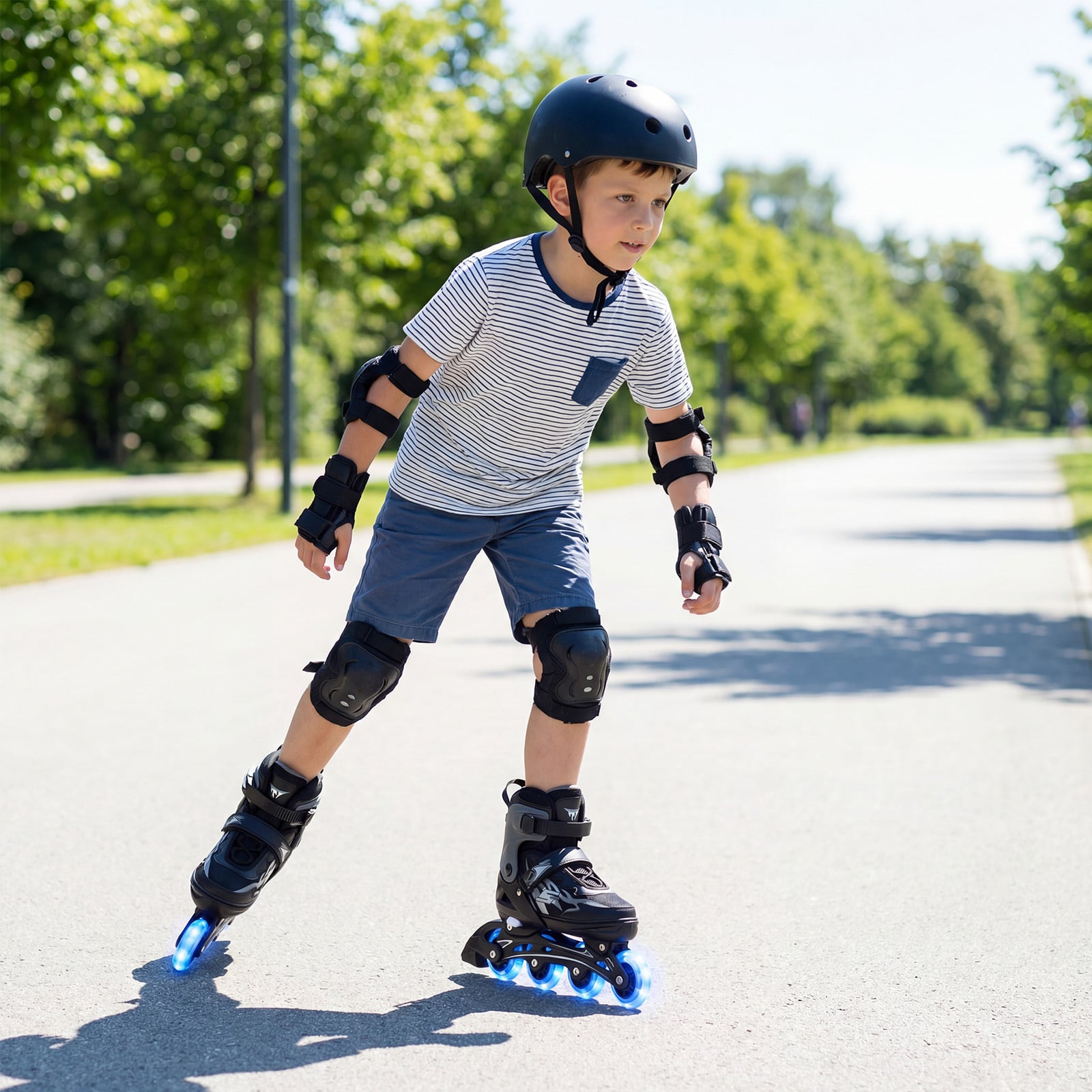 Kids Inline Skates 4 Sizes Adjustable Light-Up Roller Skates for Boys and Girls Ages 7-9-Grey