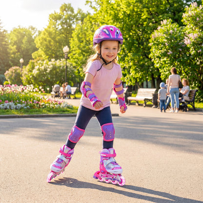 Kids Inline Skates Adjustable length and Illuminating Beginner Skating Shoes with Safety Strap-Pink