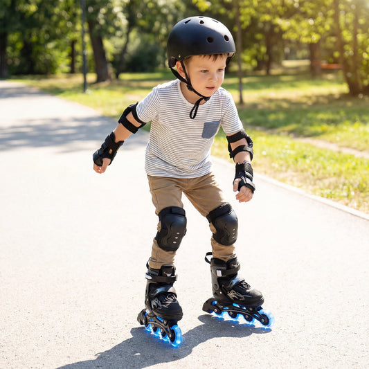 Kids Inline Skates with 4 Illuminated Wheels and Safety Protection for Boys Girls Ages 5-7-Grey