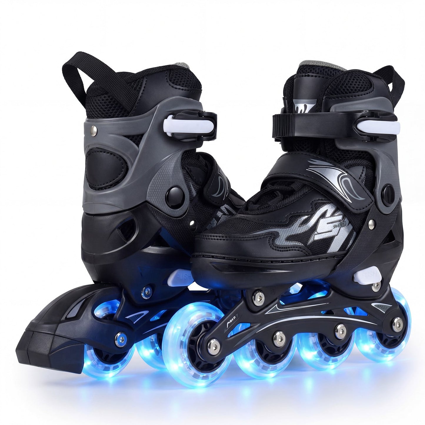 Kids Inline Skates with 4 Illuminated Wheels and Safety Protection for Boys Girls Ages 5-7-Grey