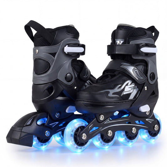 Kids Inline Skates with 4 Illuminated Wheels and Safety Protection for Boys Girls Ages 5-7-Grey