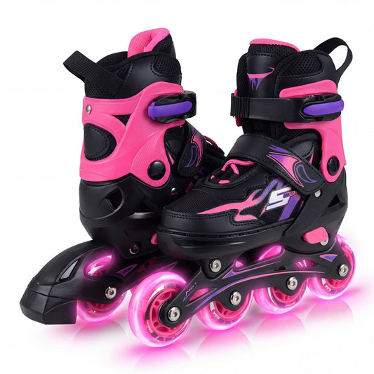 Kids Inline Skates with 4 Illuminated Wheels and Safety Protection for Boys Girls Ages 5-7-Pink