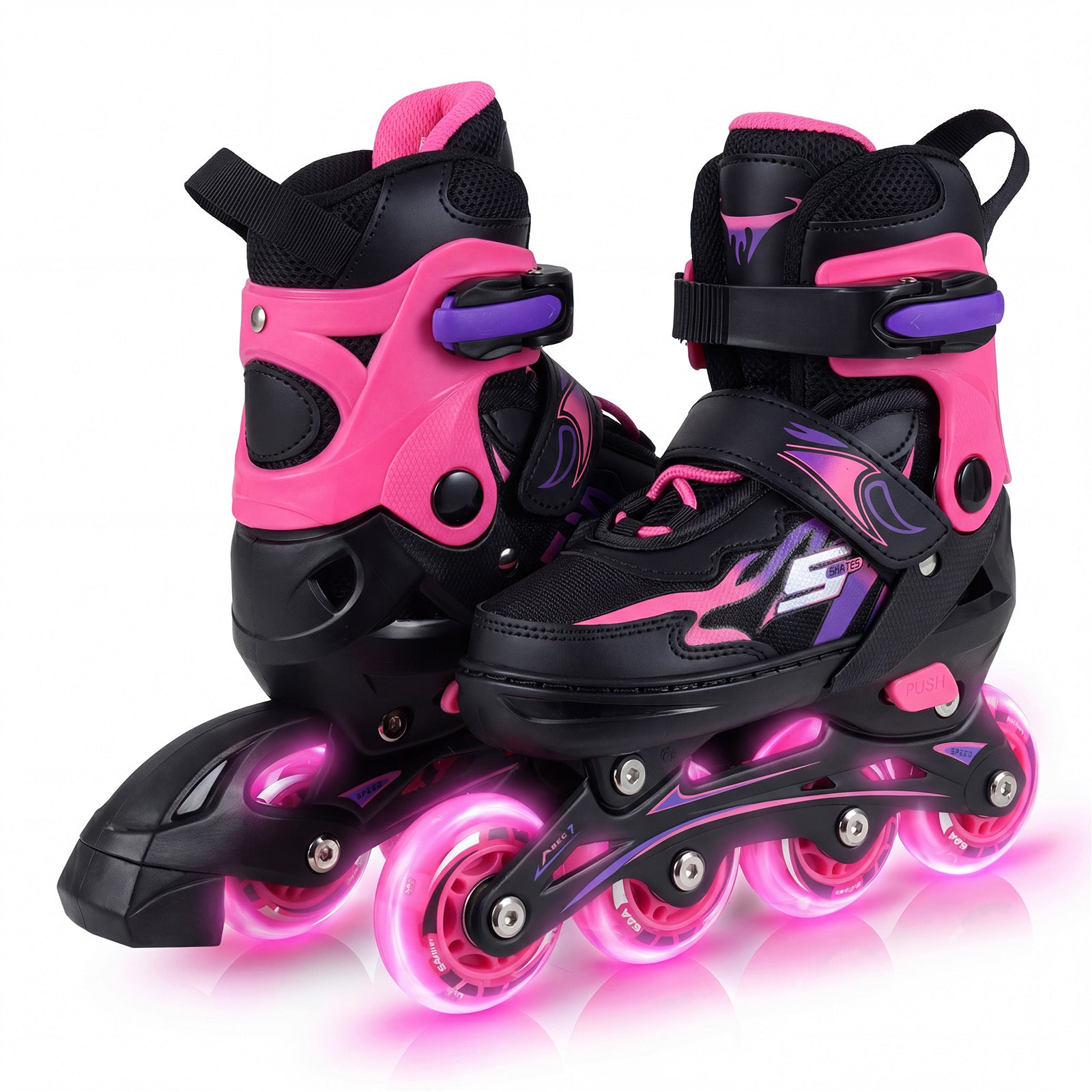 Kids Inline Skates with 4 Illuminated Wheels and Safety Protection for Boys Girls Ages 5-7-Pink