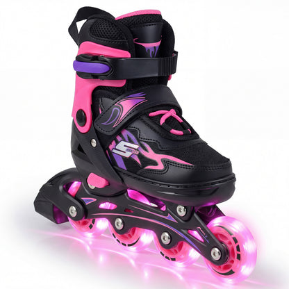 Kids Inline Skates with 4 Illuminated Wheels and Safety Protection for Boys Girls Ages 5-7-Pink