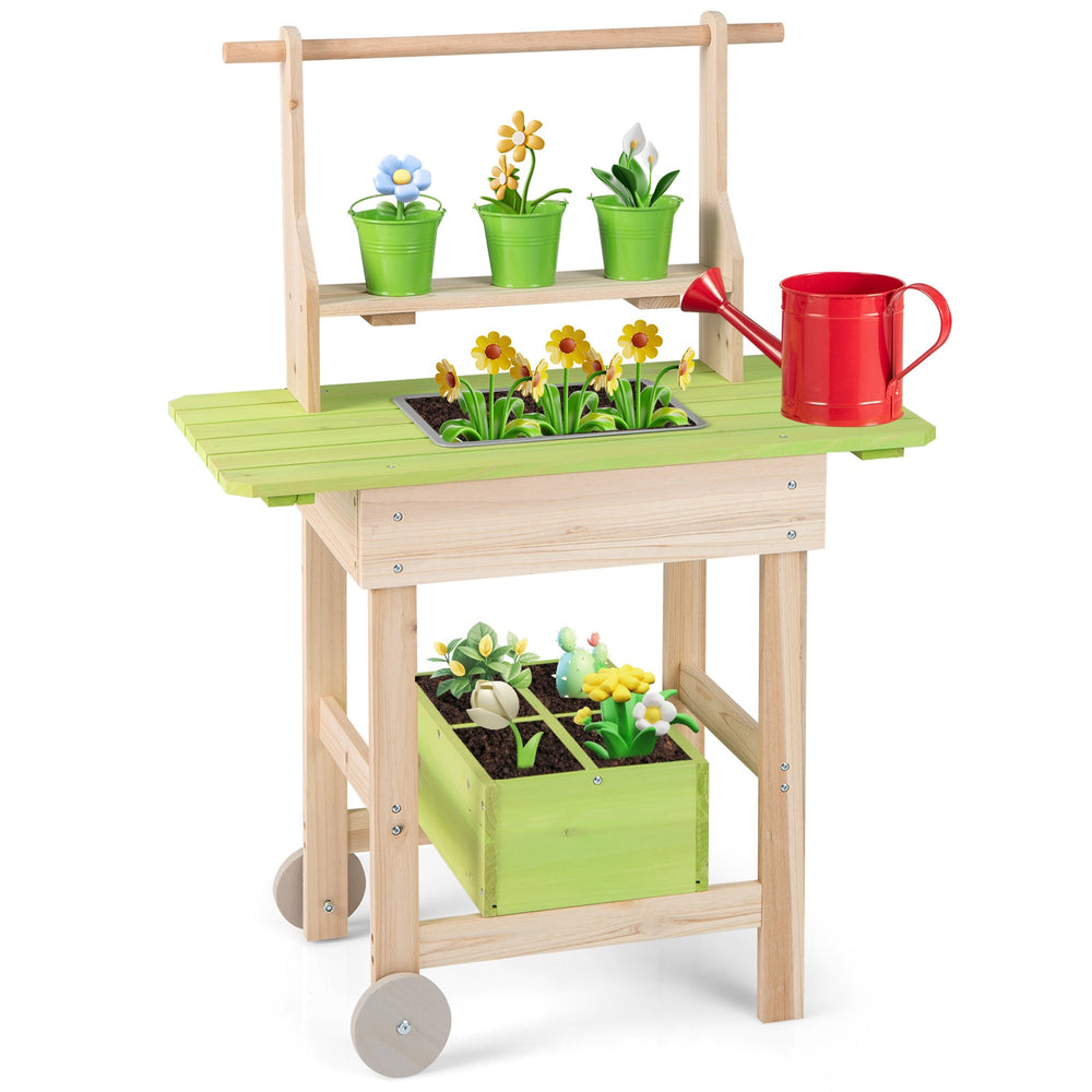 Kids Mud Kitchen Outdoor Play Pretend Kitchen with Removable Pots and Storage Box for Boys Girls Aged 3+-Natural