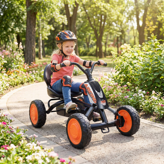 Kids Pedal Go Kart 4 Wheel with 2-Position Seat & Wear-Resistant Wheels-Black