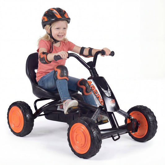 Kids Pedal Go Kart 4 Wheel with 2-Position Seat & Wear-Resistant Wheels-Black