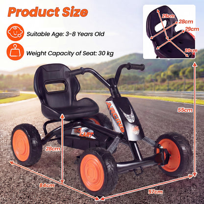 Kids Pedal Go Kart 4 Wheel with 2-Position Seat & Wear-Resistant Wheels-Black