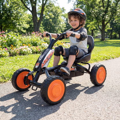 Kids Pedal Go Kart 4 Wheel with 2-Position Seat & Wear-Resistant Wheels-Black