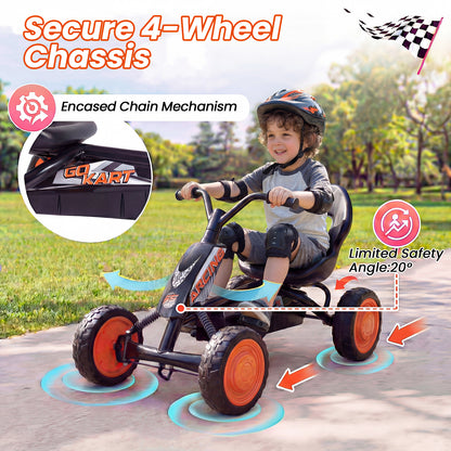 Kids Pedal Go Kart 4 Wheel with 2-Position Seat & Wear-Resistant Wheels-Black