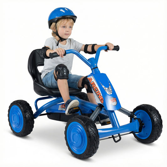 Kids Pedal Go Kart 4 Wheel with 2-Position Seat & Wear-Resistant Wheels-Navy