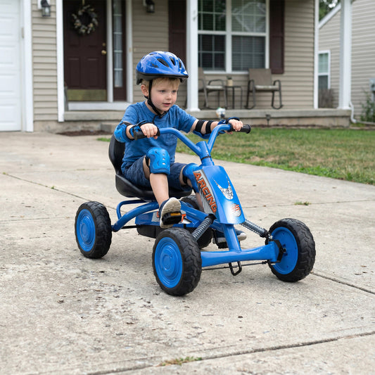 Kids Pedal Go Kart 4 Wheel with 2-Position Seat & Wear-Resistant Wheels-Navy