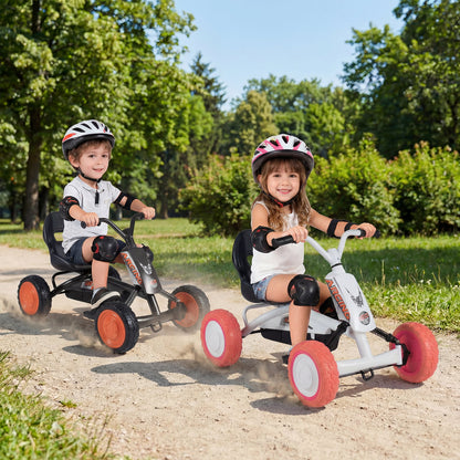 Kids Pedal Go Kart 4 Wheel with 2-Position Seat & Wear-Resistant Wheels-White
