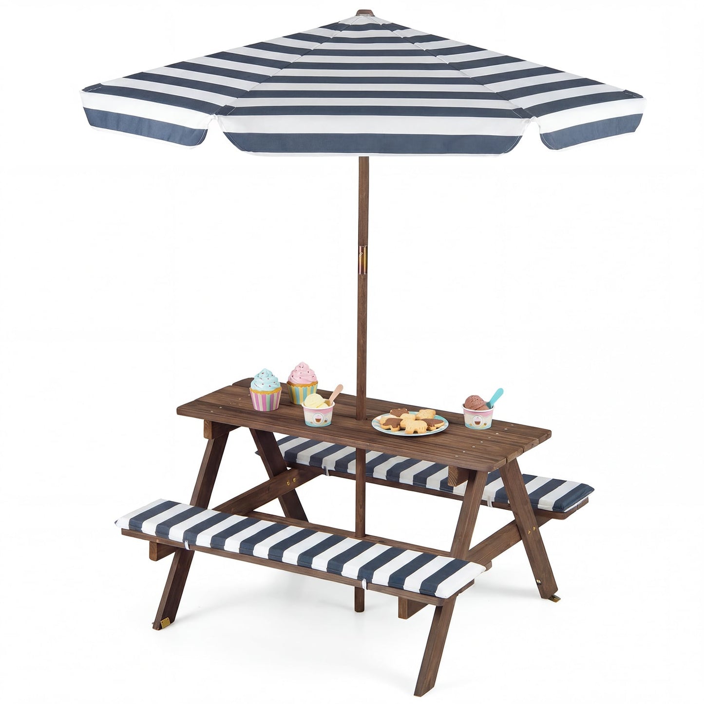 Kids Picnic Table with Bench Fir Wood Toddler Outdoor Table set with 2 Built-in Benches-Navy