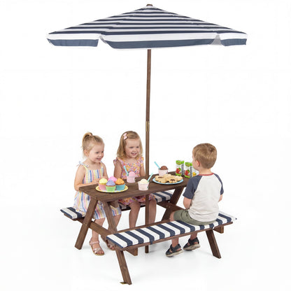 Kids Picnic Table with Bench Fir Wood Toddler Outdoor Table set with 2 Built-in Benches-Navy