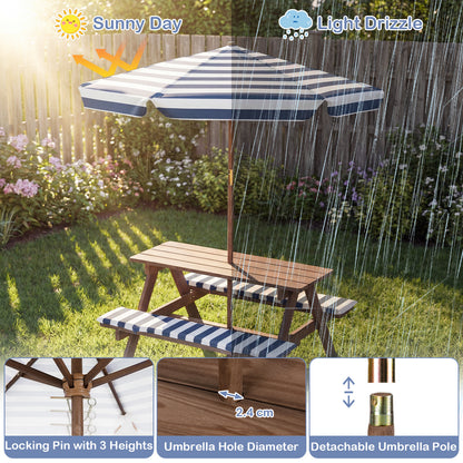 Kids Picnic Table with Bench Fir Wood Toddler Outdoor Table set with 2 Built-in Benches-Navy