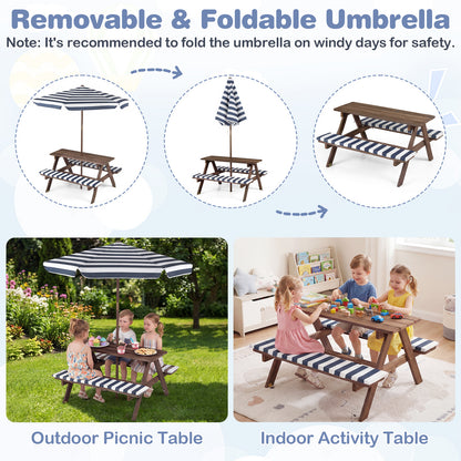 Kids Picnic Table with Bench Fir Wood Toddler Outdoor Table set with 2 Built-in Benches-Navy