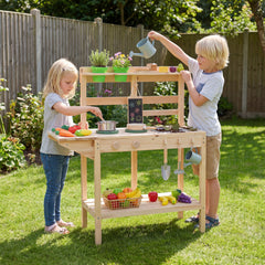 Kids Play Kitchen Set Wooden Kitchen Playset with Stoves-Natural
