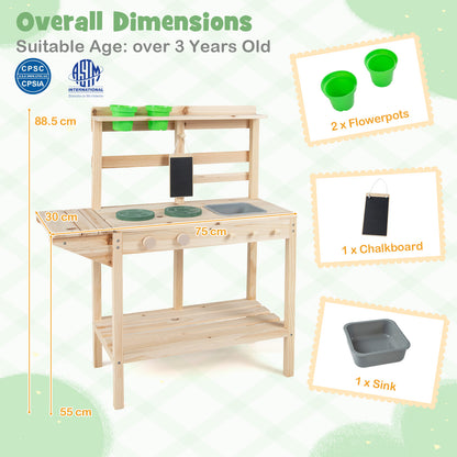 Kids Play Kitchen Set Wooden Kitchen Playset with Stoves-Natural