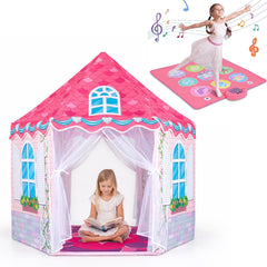 Kids Play Tent with Dance Mat & Breathable Mesh for Girls Boys Ages 3+