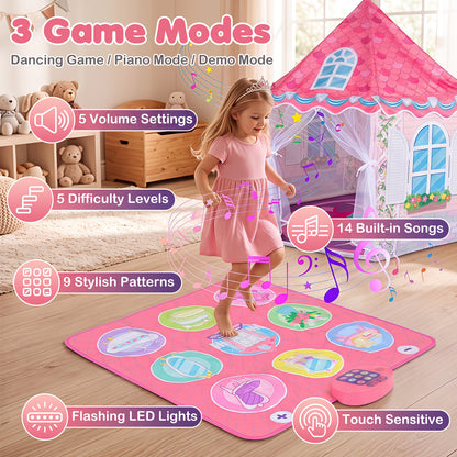 Kids Play Tent with Dance Mat & Breathable Mesh for Girls Boys Ages 3+