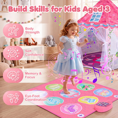 Kids Play Tent with Dance Mat & Breathable Mesh for Girls Boys Ages 3+