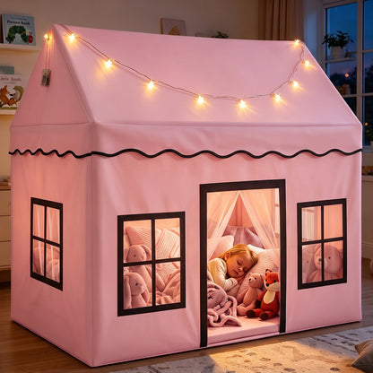 Kids Play Tent with Detachable Playpen and Star Lights-Pink