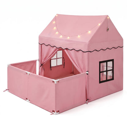 Kids Play Tent with Detachable Playpen and Star Lights-Pink