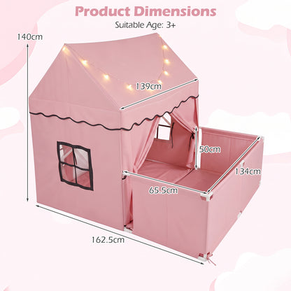 Kids Play Tent with Detachable Playpen and Star Lights-Pink