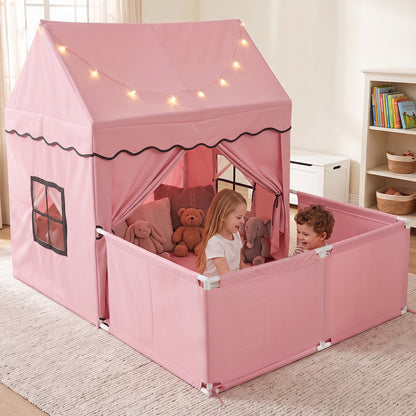 Kids Play Tent with Detachable Playpen and Star Lights-Pink