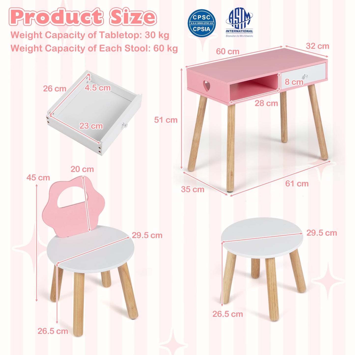 Kids Pretend Nail Salon Playset with Chair and Stool Wooden Toddlers Makeup and Manicure Kit-Pink