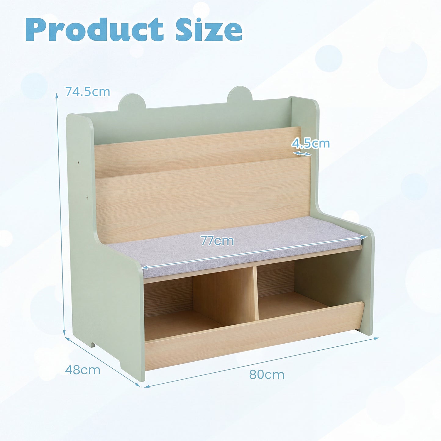 Kids Reading Nook with Bench Toddler Toy Storage Organizer with Bookshelf and 2 Cubbies-Green