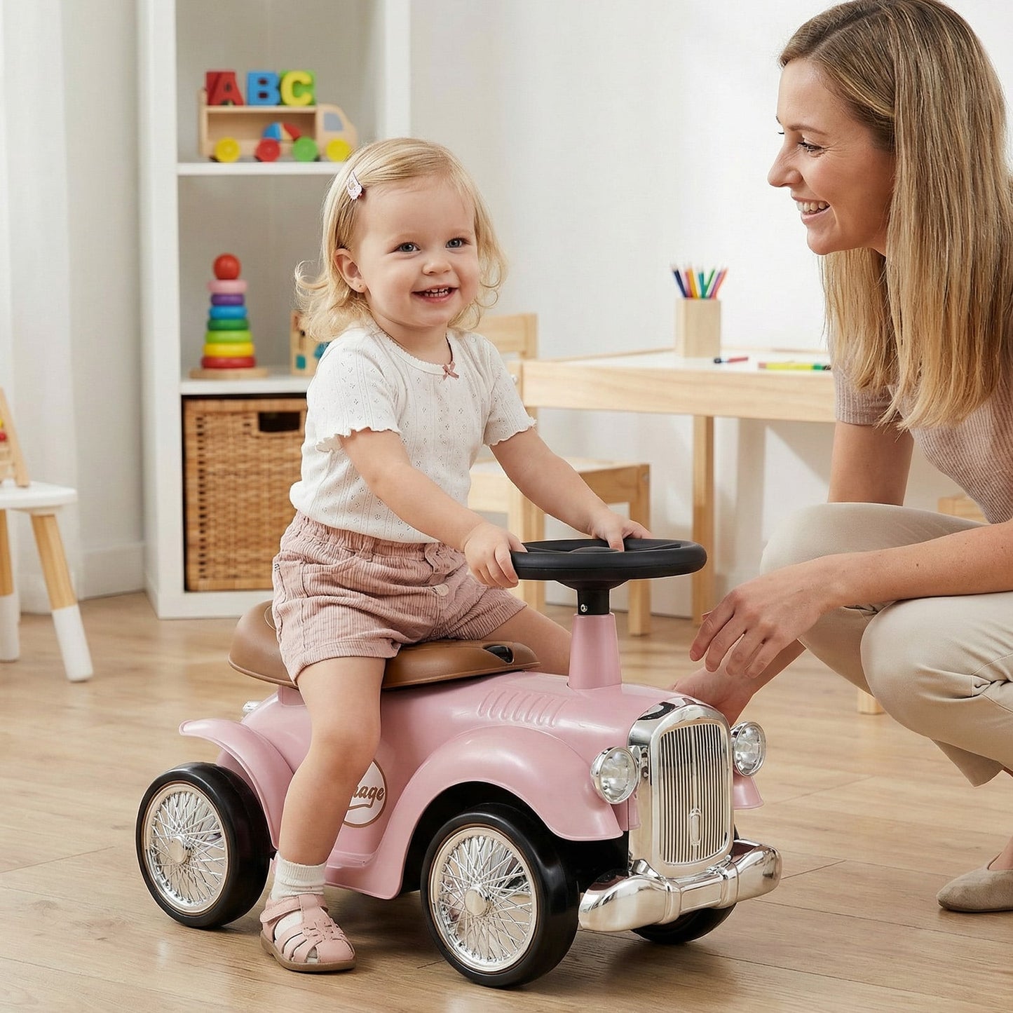 Kids Ride On Car with Under-seat Storage Space for 18-36 Months Boys and Girls Gifts-Pink