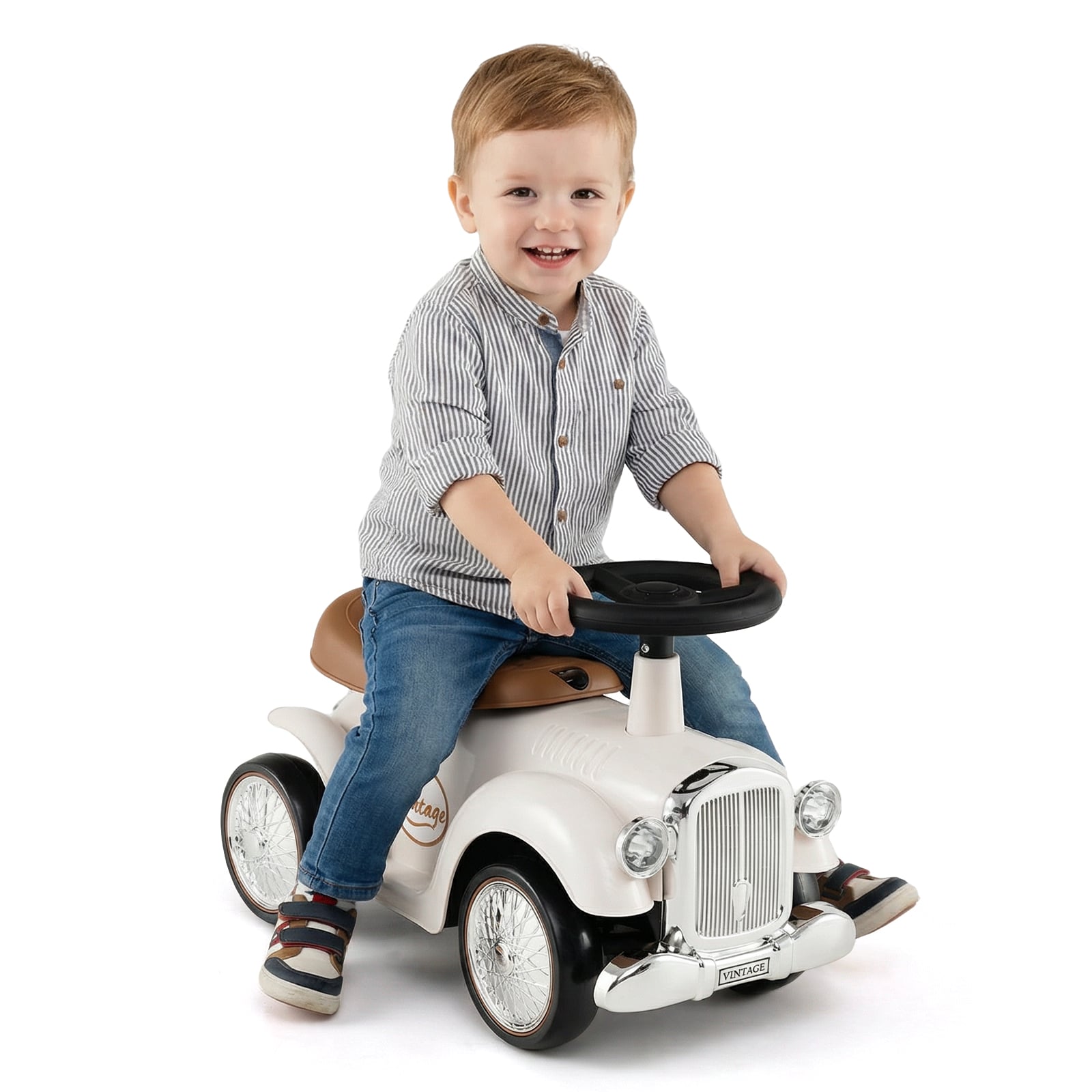 Kids Ride On Car with Under-seat Storage Space for 18-36 Months Boys and Girls Gifts-White