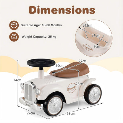 Kids Ride On Car with Under-seat Storage Space for 18-36 Months Boys and Girls Gifts-White
