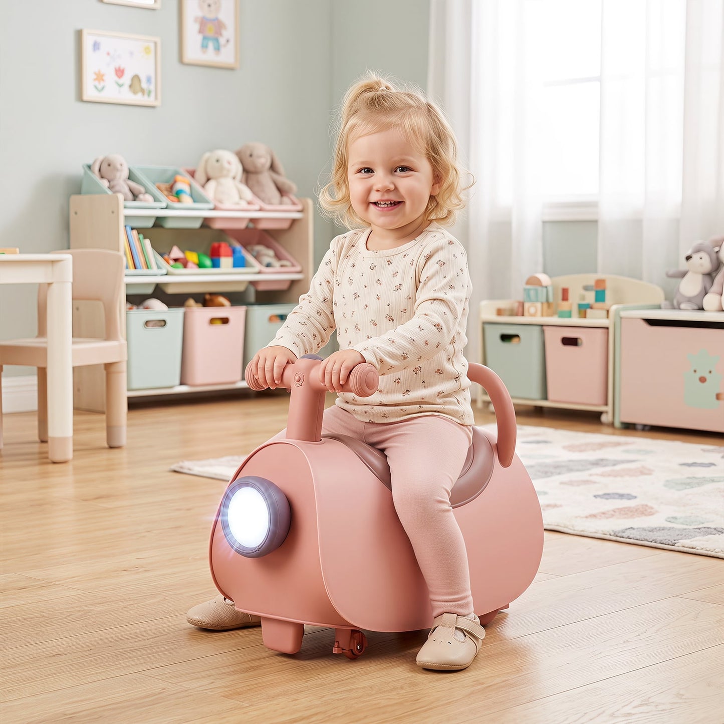 Kids Ride On Push Car with Headlight and Music for Kids 3+-Pink