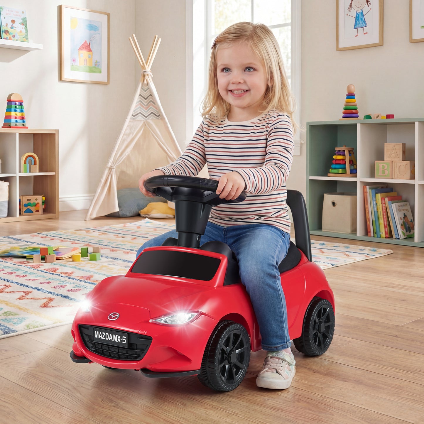 Kids Ride On Sliding Toy Mazda Licensed with Under-Seat Storage for Toddlers-Red